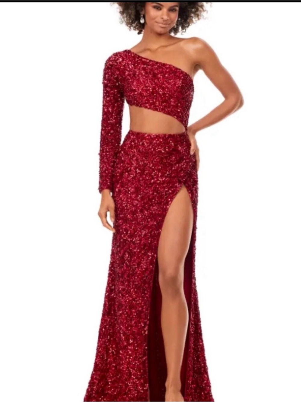 Ashley Lauren red 1 shoulder prom dress sz4 no alterations. red double sequins